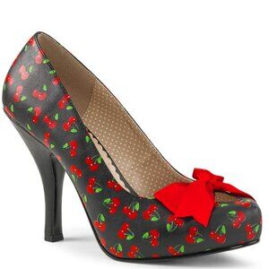 Pleasers PINUP-05 – Black Red Cherry Faux Leather Pleasers Size 11